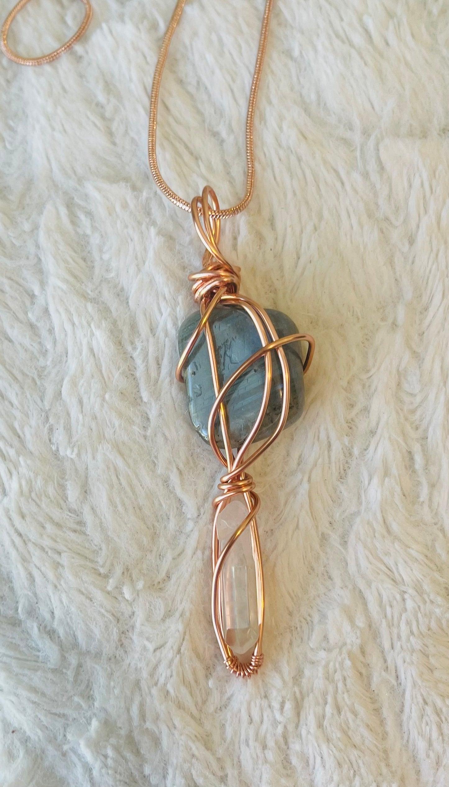 Copper Duo Stone Labradorite x Quartz necklace