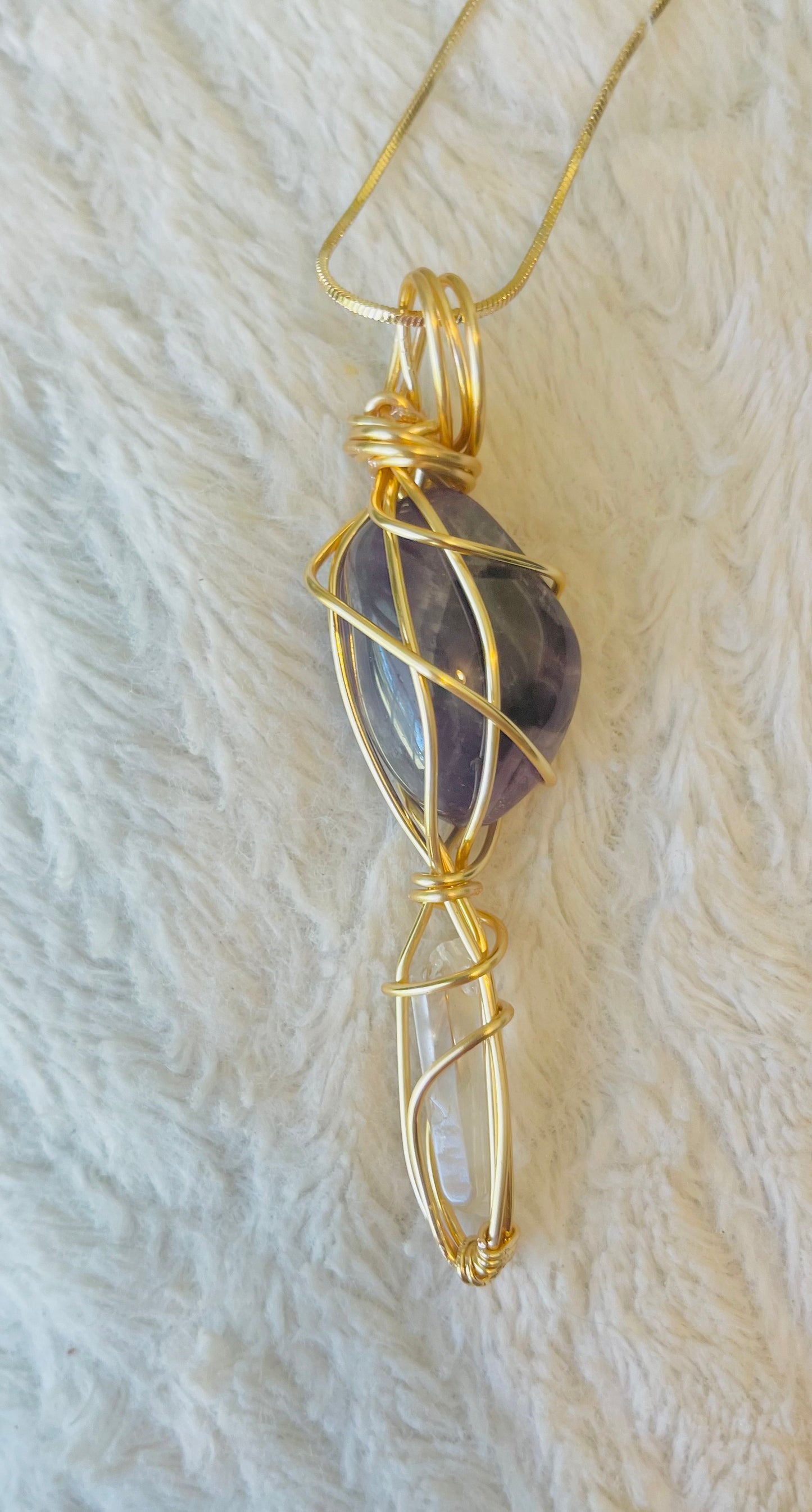 Gold Duo Stone Amethyst x Quartz necklace