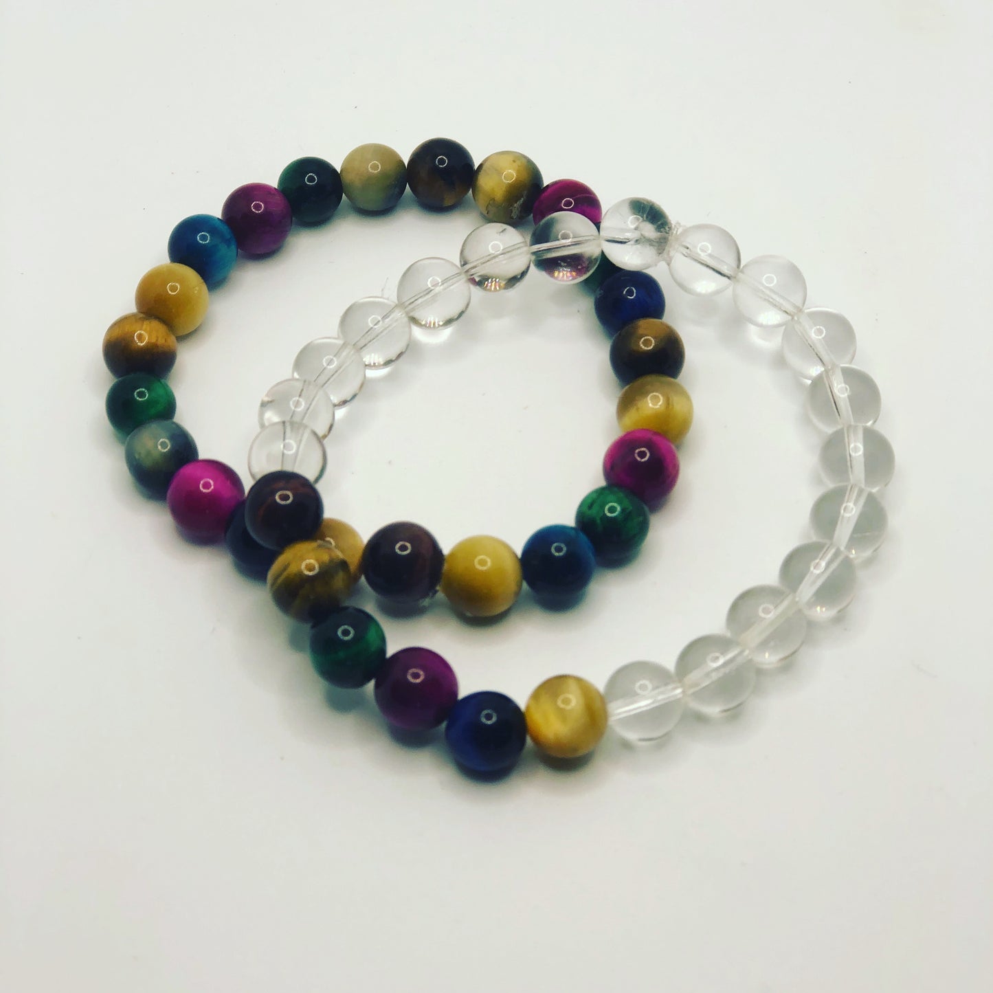 Rainbow Tiger’s Eye and Clear Quartz set