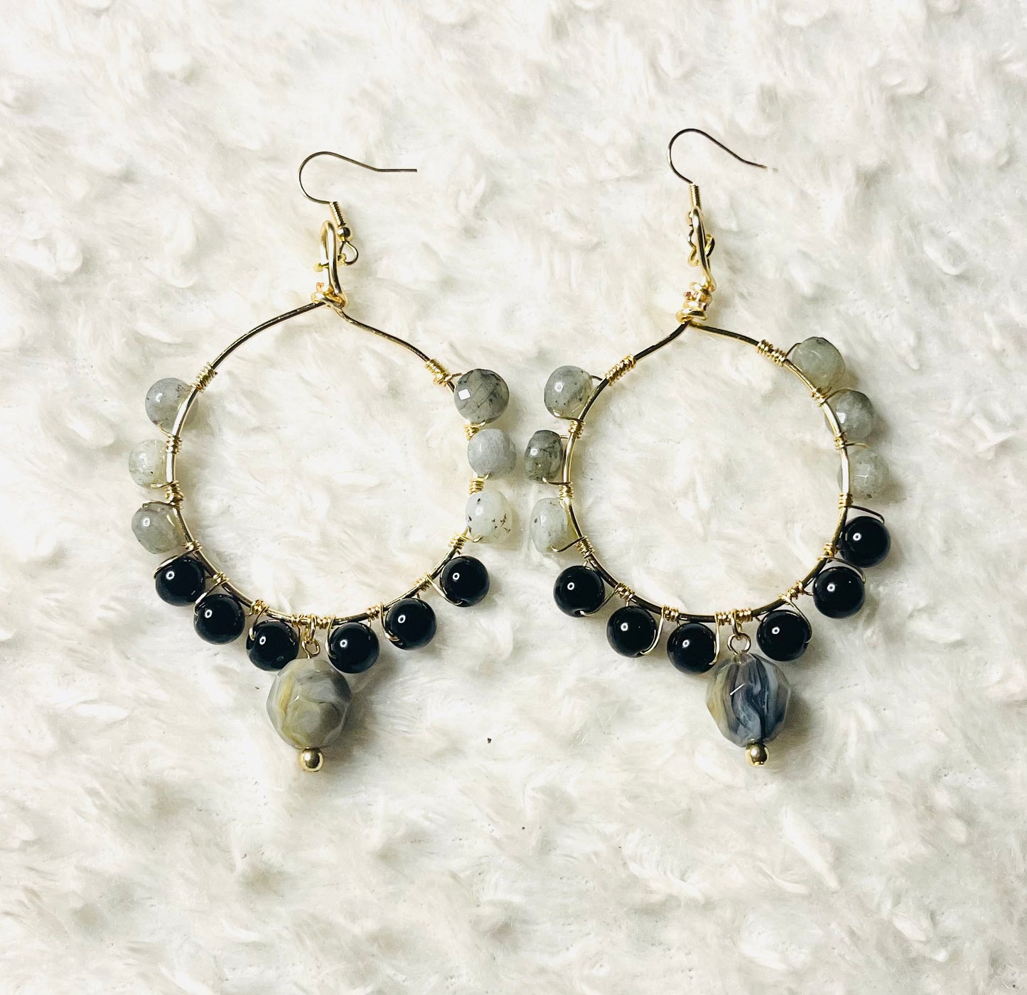 Labradorite and Obsidian hoops