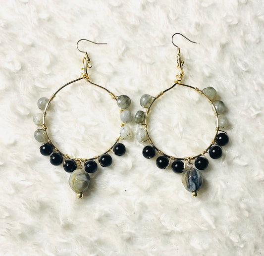 Labradorite and Obsidian hoops